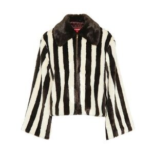 STAUD “ China Club” - Striped Black and Cream Teddy Jacket